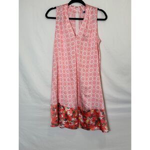 Peter Som Women's Flowy Shift Dress Size S Geometric Design Satin Hem Border